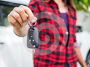 Hand holding the remote control car alarm systems