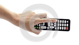 Hand holding remote control