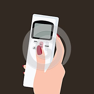 Hand holding remote control illustration flat