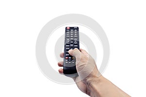 Hand holding remote controller, isolated on white background with clipping path