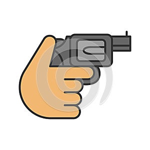 Hand holding revolver color icon