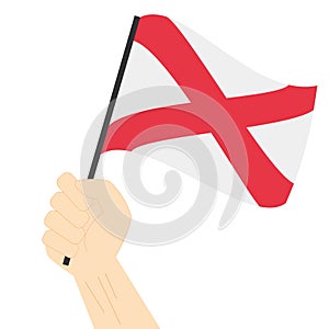 Hand holding and rising the maritime flag to represent the letter V Vector Illustration