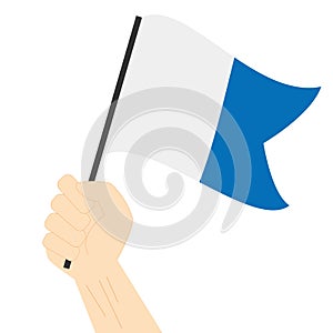 Hand holding and rising the maritime flag to represent the letter A Vector Illustration