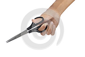 Hand holding scissors isolated on white background - clipping paths