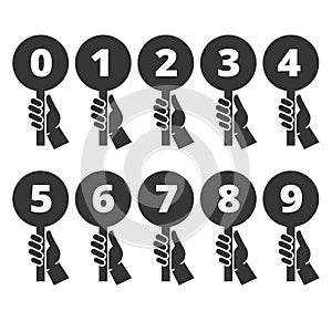 Hand Holding Score Card Sign Set. Vector