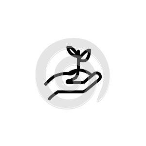 hand holding seed sprout line icon vector illustration