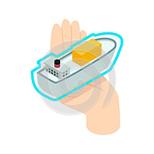 Hand holding the ship icon, isometric 3d style