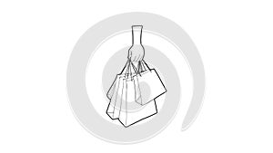 A hand holding shopping bags icon animation