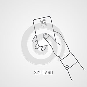 Hand holding SIM card. SIM card icon flat style