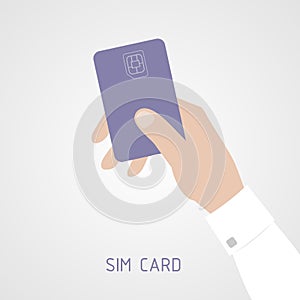 Hand holding SIM card. SIM card icon flat style