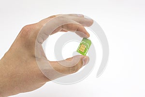 Hand holding sim card