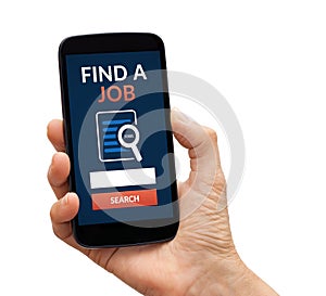 Hand holding smart phone with find a job concept on screen