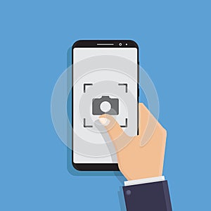 Hand holding smart phone flat design vector illustration