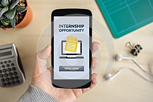 Internship concept on smartphone screen