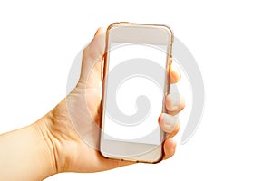 Hand holding smart phone (Mobile Phone) isolate on white background