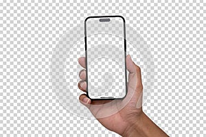 Hand holding smart phone Mockup and screen Transparent and Clipping Path