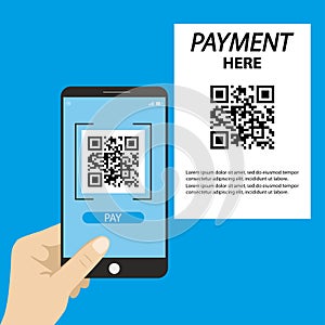 Hand holding smart phone with qr code scan application on screen