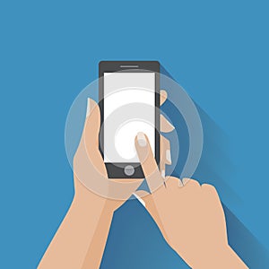 Hand holding smartphone with blank screen