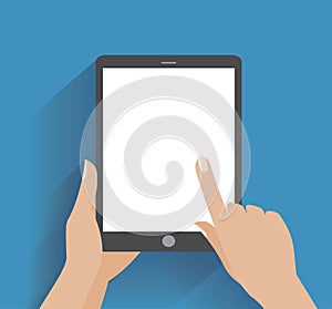 Hand holding smartphone with blank screen