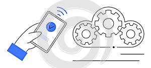 Hand Using Smartphone with Cloud Computing and Gear Integration Concept