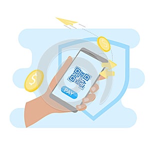 Illustration of Digital Payment Protection via Mobile Phone and QR Code