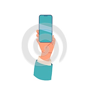 Hand Holding Smartphone, Male or Female Palm with Empty Phone Display, Character Using Application for Online Payment