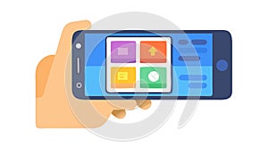 Hand Holding Smartphone with Mobile App, User Interface Design, vector design Generative AI