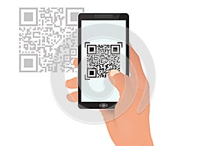 Hand holding smartphone mobile phone scanning qrcode