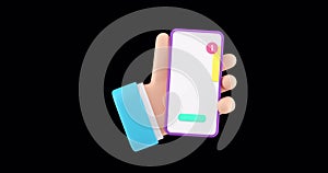 Hand Holding Smartphone With New Message Notification Icon animation with alpha channel