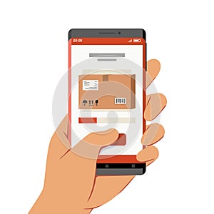 Hand Holding Smartphone With Parcel Delivery Application on Its Screen