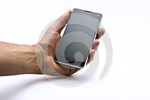 Hand holding smartphone / phone (isolated)