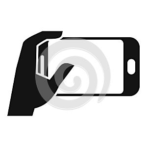 Hand holding smartphone, recording video, simple icon