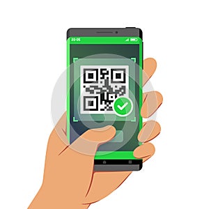 Hand Holding Smartphone With Scanned and Verified QR code on Its Screen