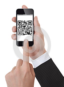 Hand Holding a Smartphone scanning qrcode