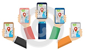 Hand holding smartphone set / map application