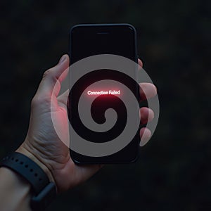 Hand Holding Smartphone Showing Connection Failed Message