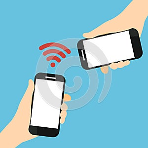 Hand holding smartphone to sharing a wifi connection using tethering cartoon vector illustration