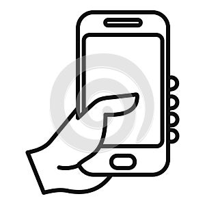 Hand holding smartphone touching screen icon