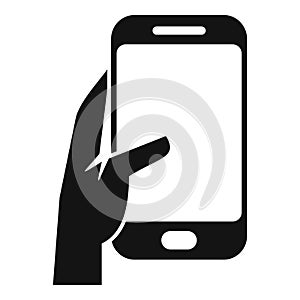 Hand holding smartphone touching screen icon