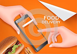 hand holding smartphone and use your finger to order food through the app