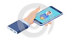 Hand Holding Smartphone with User Profile Icon, vector design Generative AI