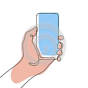 Hand holding smartphone vector illustration