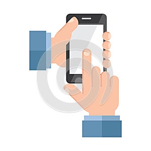 hand holding smartphone. Vector illustration decorative design