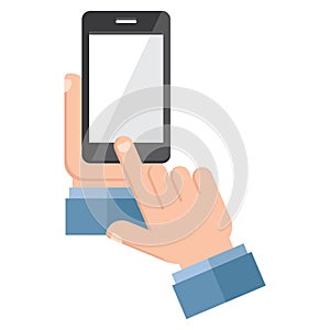 hand holding smartphone. Vector illustration decorative design