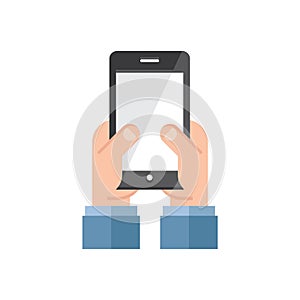 hand holding smartphone. Vector illustration decorative design