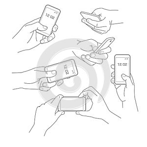 Hand holding smartphone vector illustrations