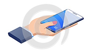 Hand Holding Smartphone Vertically Isometric, vector design Generative AI