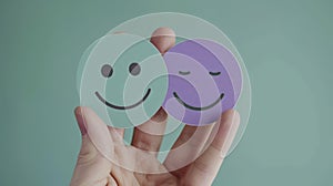 The Hand Holding Smiley Faces.AI generated image photo