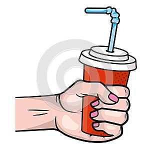 Hand holding soda paper cup