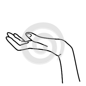 Hand holding something, monochrome line illustration